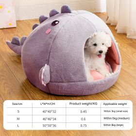 Dinosaur Pet Bed Cartoon Kennel Semi-closed (Option: Purple-L)