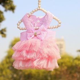 Pet Striped Clear Cake Mesh Teddy Strap Clothes And Dresses (Option: Pink-M)