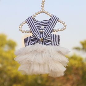 Pet Striped Clear Cake Mesh Teddy Strap Clothes And Dresses (Option: Sapphire Blue-M)