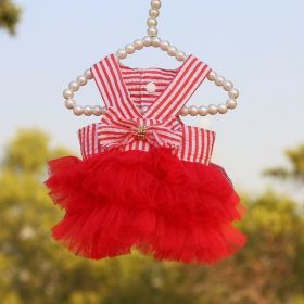 Pet Striped Clear Cake Mesh Teddy Strap Clothes And Dresses (Option: Bright Red-M)